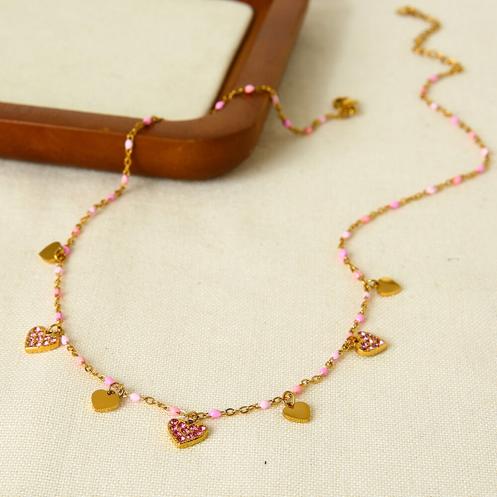 1 collar con colgante romántico de corazón dulce de acero inoxidable resistente al agua para mujer Imagen3