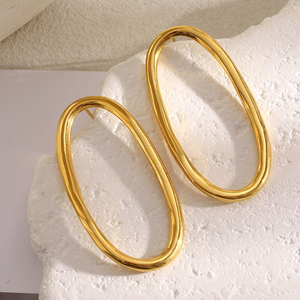 1 Pair Simple Oval Stainless Steel Waterproof Gold Color Women's Stud Earrings h5Picture5