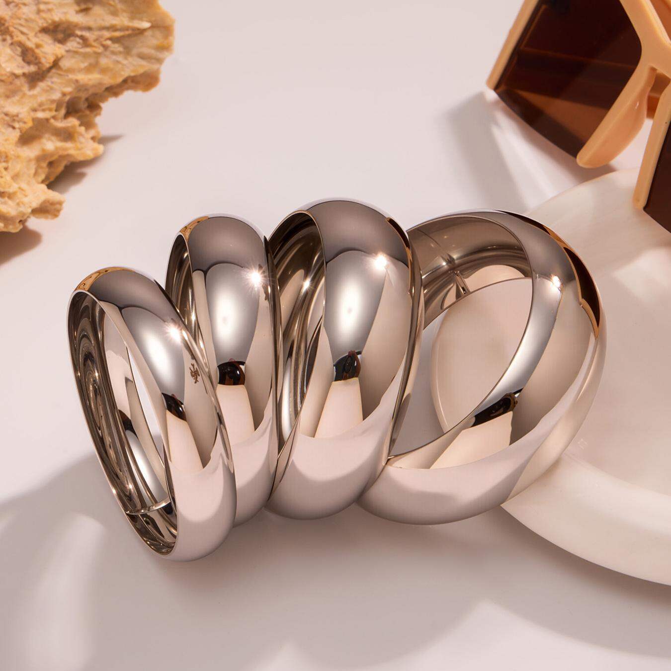 1 Piece Minimalist Solid Color Stainless Steel Waterproof Women's Bangles Picture2