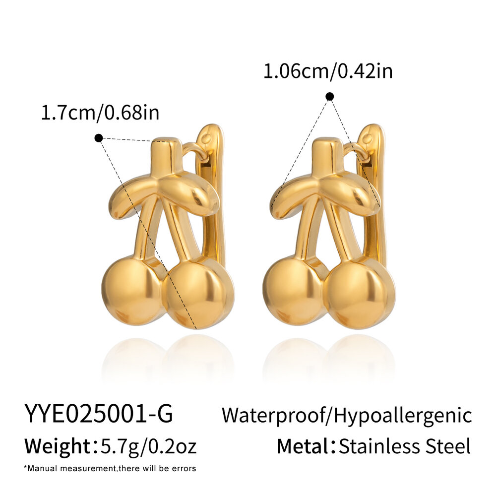 1 Pair Sweet Cherry Stainless Steel Waterproof Gold Color Stud Earrings