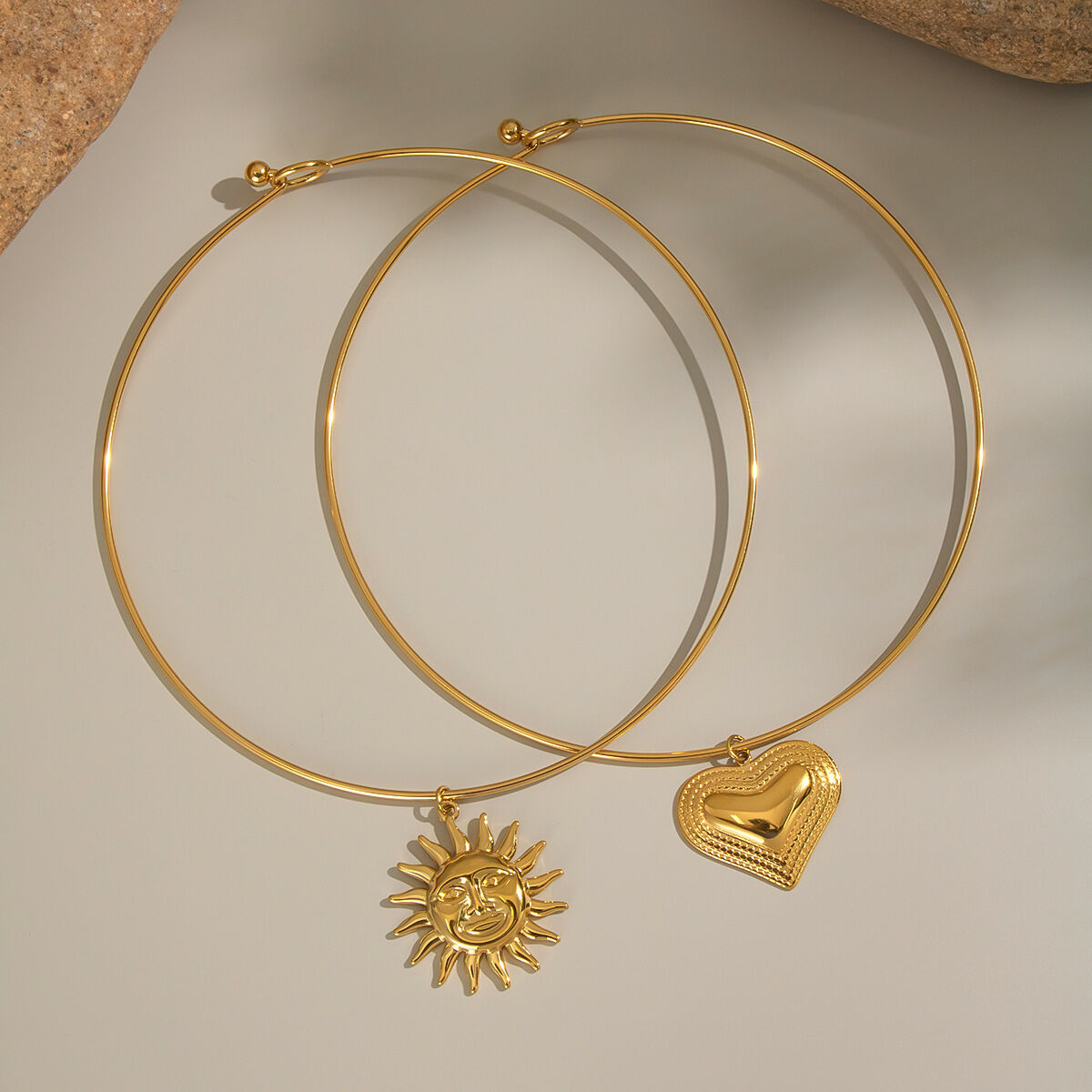 1 Piece Heart Sun Stainless Steel Waterproof Gold Color Charm Necklace