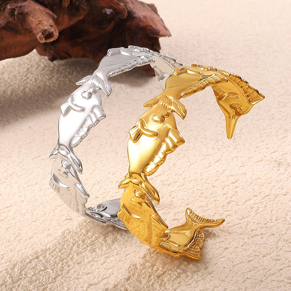 1 Piece Fish Shape Stainless Steel Waterproof Gold Color Cuff Bracelet h5Picture3