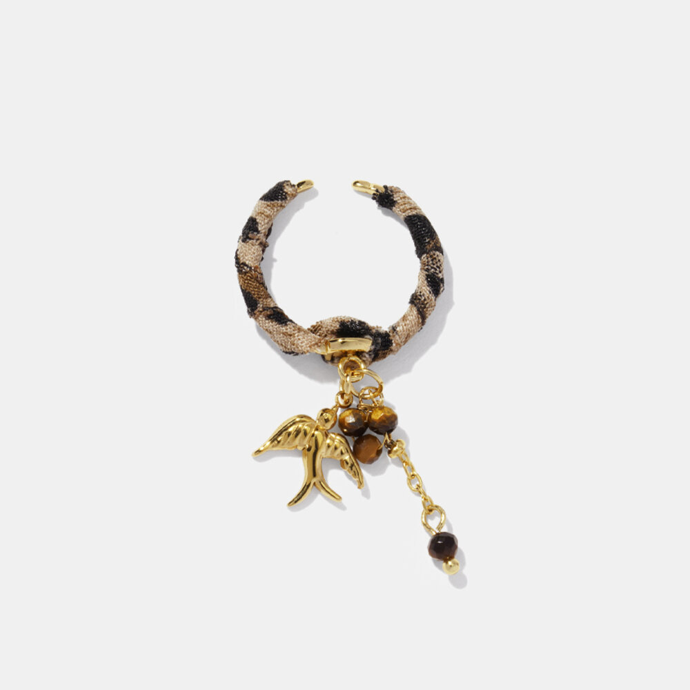 Leopard Fabric Bird Stainless Steel Waterproof Gold Color Statement Ring h5Picture2