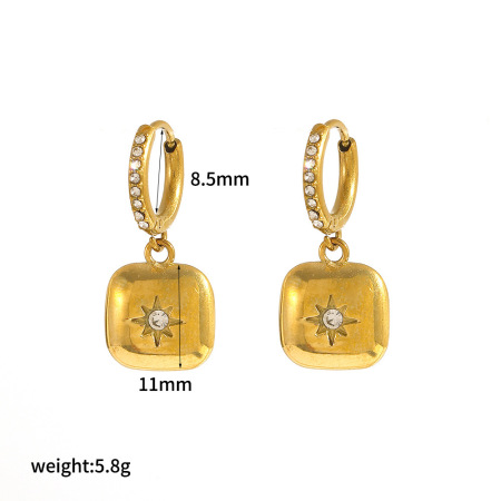 1 paio di orecchini pendenti da donna in acciaio inossidabile Shinning Moon, impermeabili, color oro, con zirconi