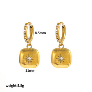 1 paio di orecchini pendenti da donna in acciaio inossidabile Shinning Moon, impermeabili, color oro, con zirconi h5