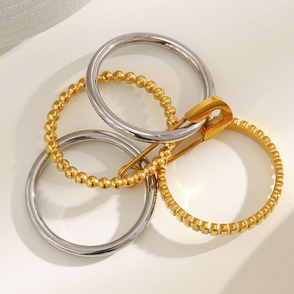 1 minimalistischer Statement-Ring aus wasserfestem Edelstahl in Gold- und Silbertönen (1 Stück) Bild2
