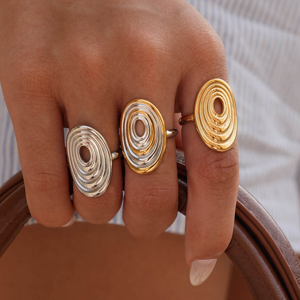 1 Stück Simple Series Retro Kreis Edelstahl Wasserdichter Statement-Ring für Damen