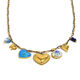 Collier avec pendentif en forme de cœur et fleur bleue, corde en coton et trombone - Doré Image3