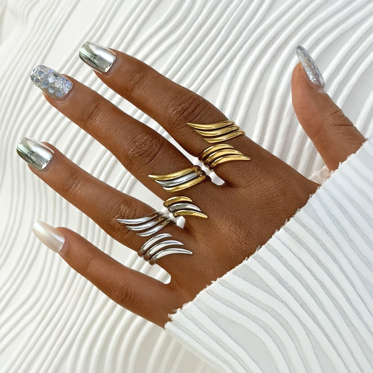 1 Stück schlichter Flügelring aus Edelstahl, wasserdicht, goldfarben, Statement-Ring für Damen h5 Bild7