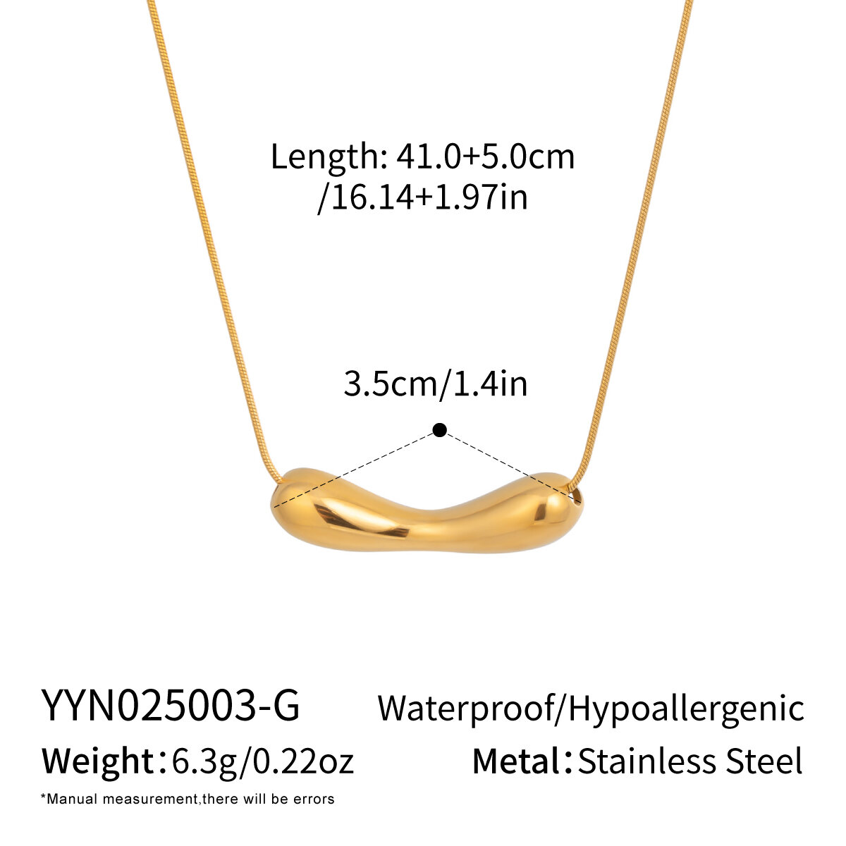 Collana con ciondolo color oro impermeabile in acciaio inossidabile di forma irregolare da 1 pezzo 