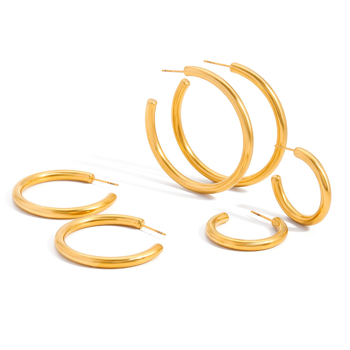 1 Pair Classic Circle Stainless Steel Waterproof Gold Color Women's Hoop Earrings h5 Picture5