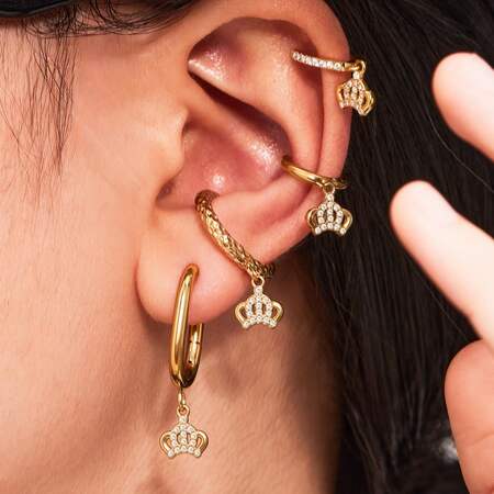 1 Pair Elegant Crown Stainless Steel Waterproof Gold Color Zircon Women's Drop Earrings