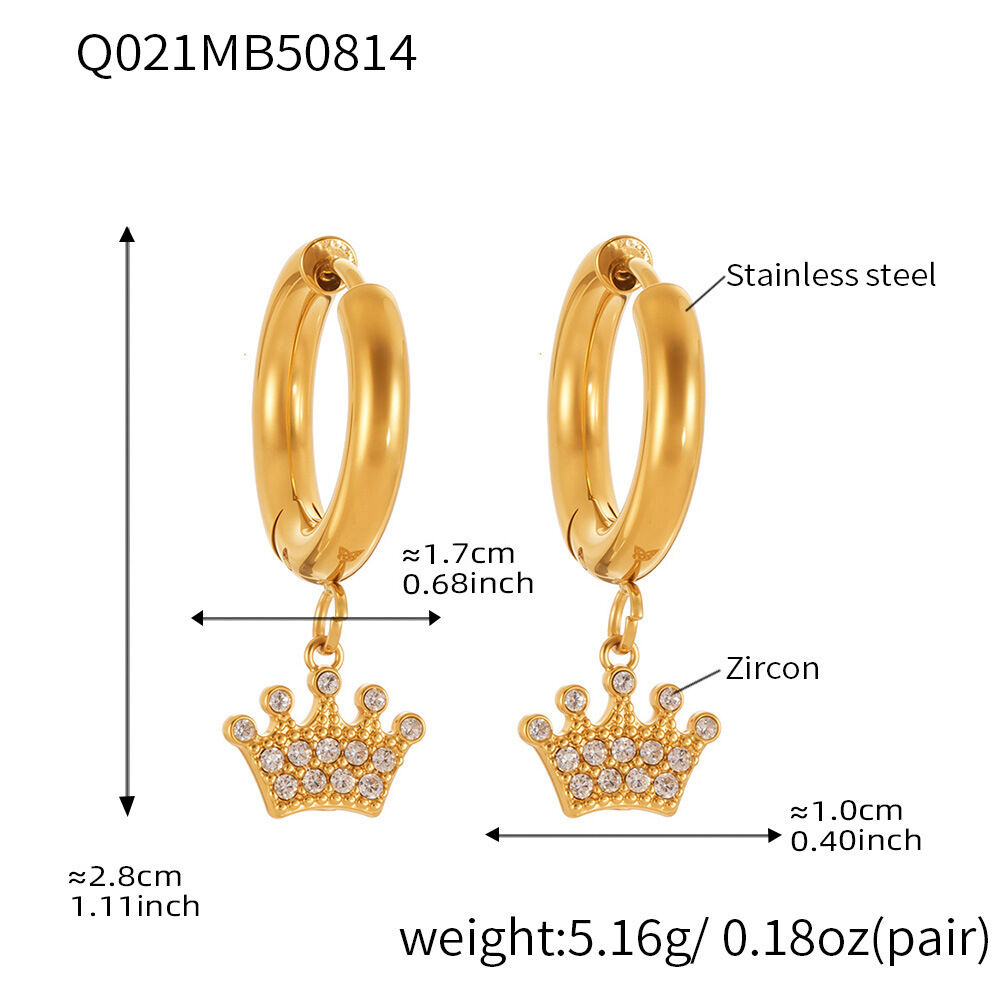 1 Paar elegante, wasserdichte Ohrhänger aus Edelstahl in Goldfarbe mit Zirkonia-Besatz