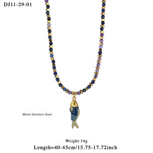 1 stuk vintage visvormige, waterdichte, roestvrijstalen, goudkleurige, natuurstenen kralenketting voor dames h5 Afbeelding2