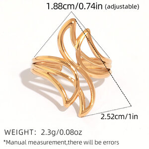 1 Piece Casual Irregular Shape Stainless Steel Waterproof Gold Color Statement Rings h5 Picture2