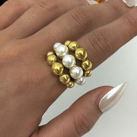 1 Piece Simple Series Natural Patchwork Stainless Steel Waterproof Gold Color Statement Rings