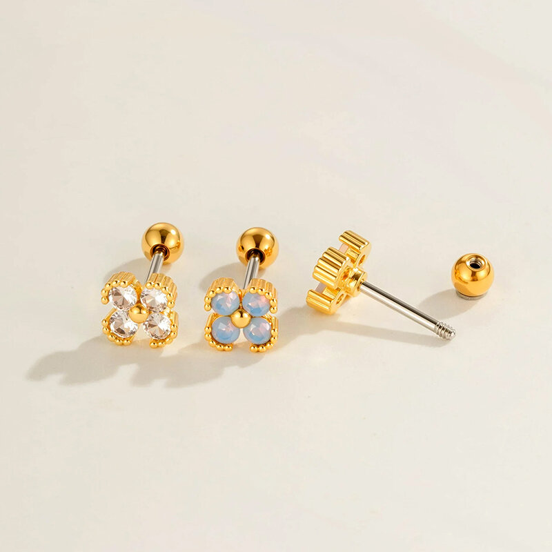 1 Adet Çiçek Bakır Zirkonyum Piercing Küpe 2