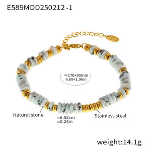 1 Stück Retro-Armband aus Natursteinperlen, Edelstahl, wasserdicht, goldfarben, für Damen h5