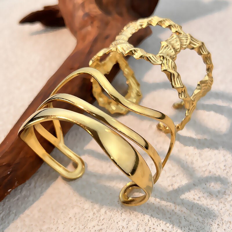 1 Piece Irregular Shape Stainless Steel Waterproof Gold Color Cuff Bracelet 2