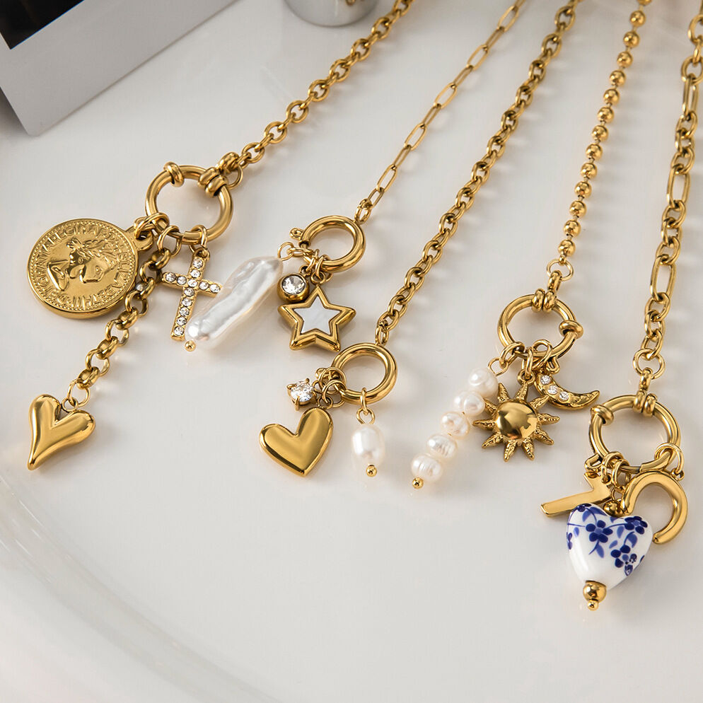 1 Piece Exquisite Heart Sun Stainless Steel Waterproof Gold Color Pearl Women's Pendant Necklaces