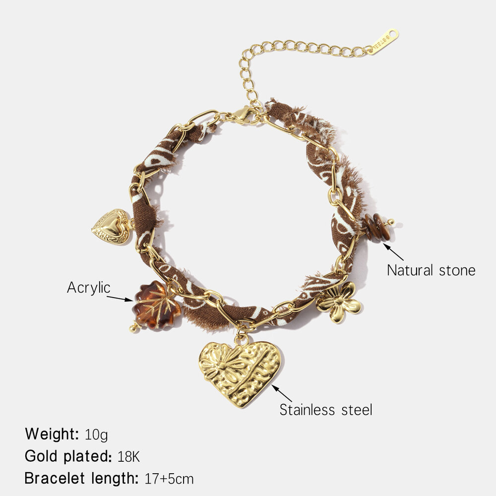 Bracelet en acier inoxydable étanche avec breloque cœur en acrylique couleur or