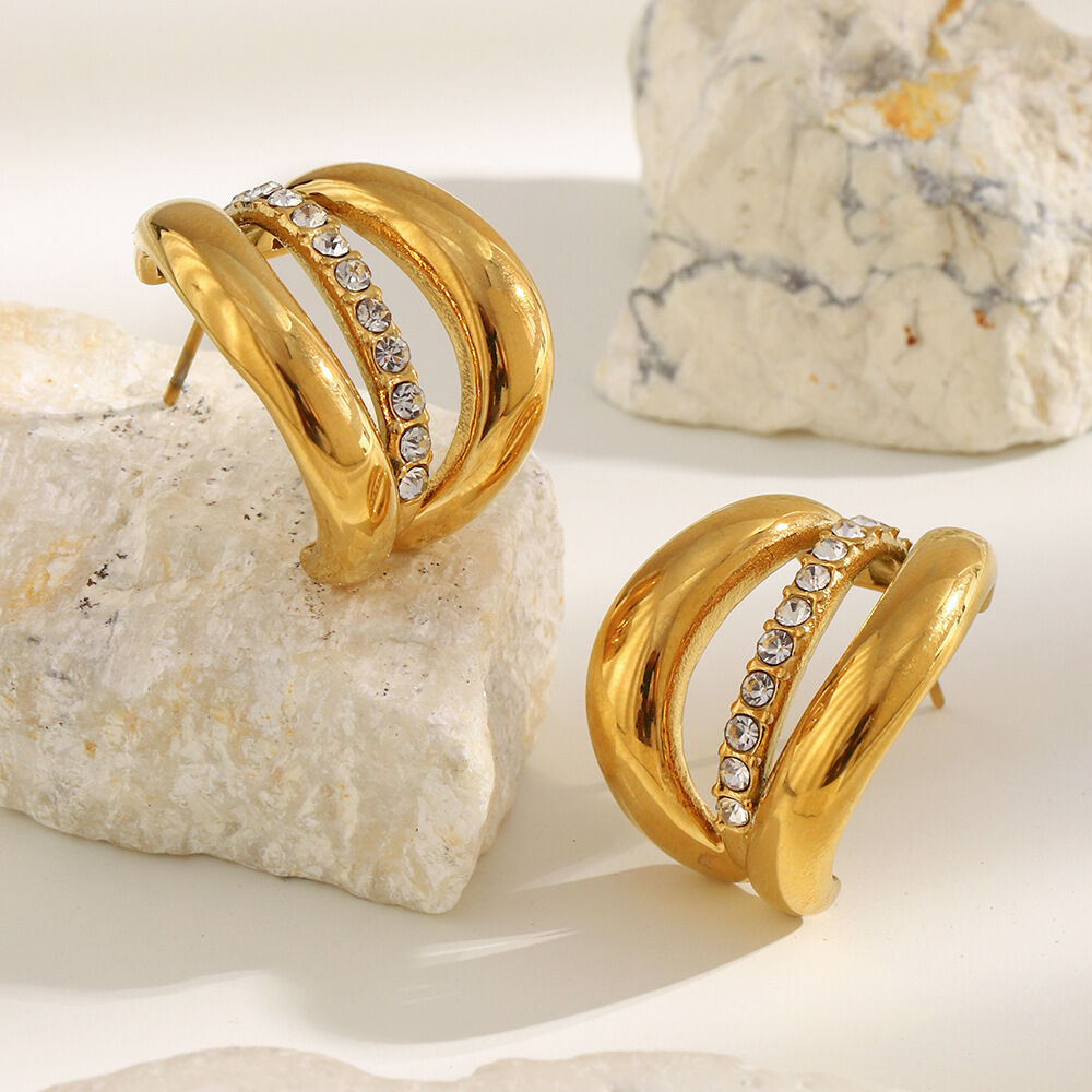 1 Pair Classic Irregular Shape Stainless Steel Waterproof Gold Color Women's Stud Earrings 2