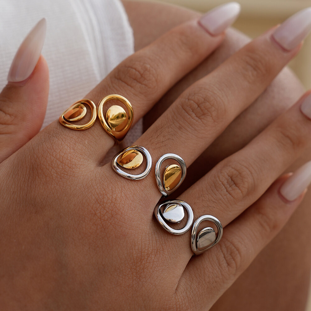 Anillos de acero inoxidable huecos minimalistas de moda vintage para mujer, resistentes al agua, 1 pieza Imagen3