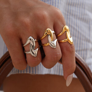 1 Piece Simple Irregular Shape Stainless Steel Waterproof Gold Color Statement Rings h5 Picture6