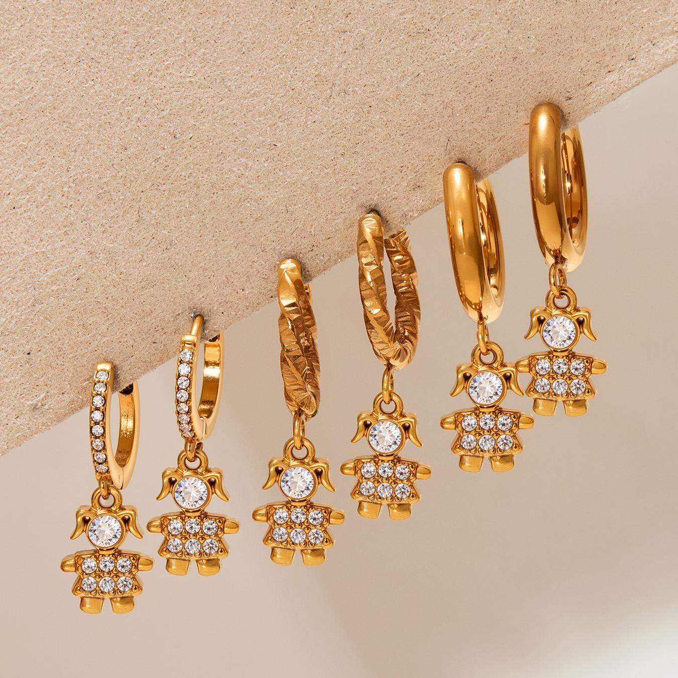 1 Pair Cute Monkey Stainless Steel Waterproof Gold Color Zircon Women's Drop Earrings Picture5