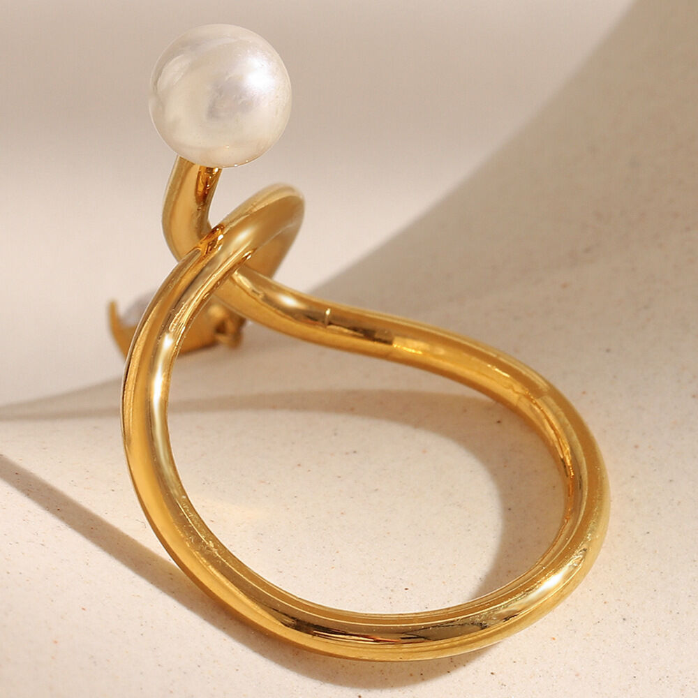 1 Piece Twist Stainless Steel Waterproof Gold Color Zircon Women's Gemstone Rings h5 Picture4