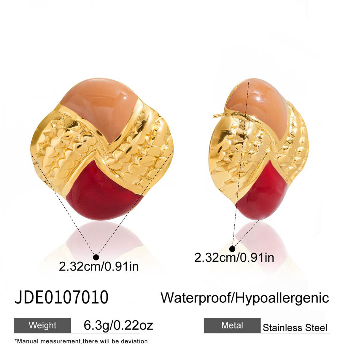 1 Pair Luxurious Chequer Mixed Color Stainless Steel Waterproof Gold Color Women's Stud Earrings h5 Picture2