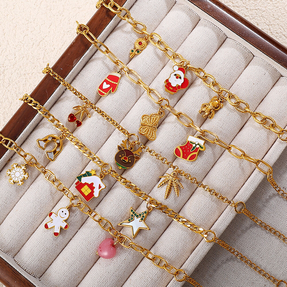 1 Piece Christmas Stainless Steel Waterproof Gold Color Charm Bracelet 2
