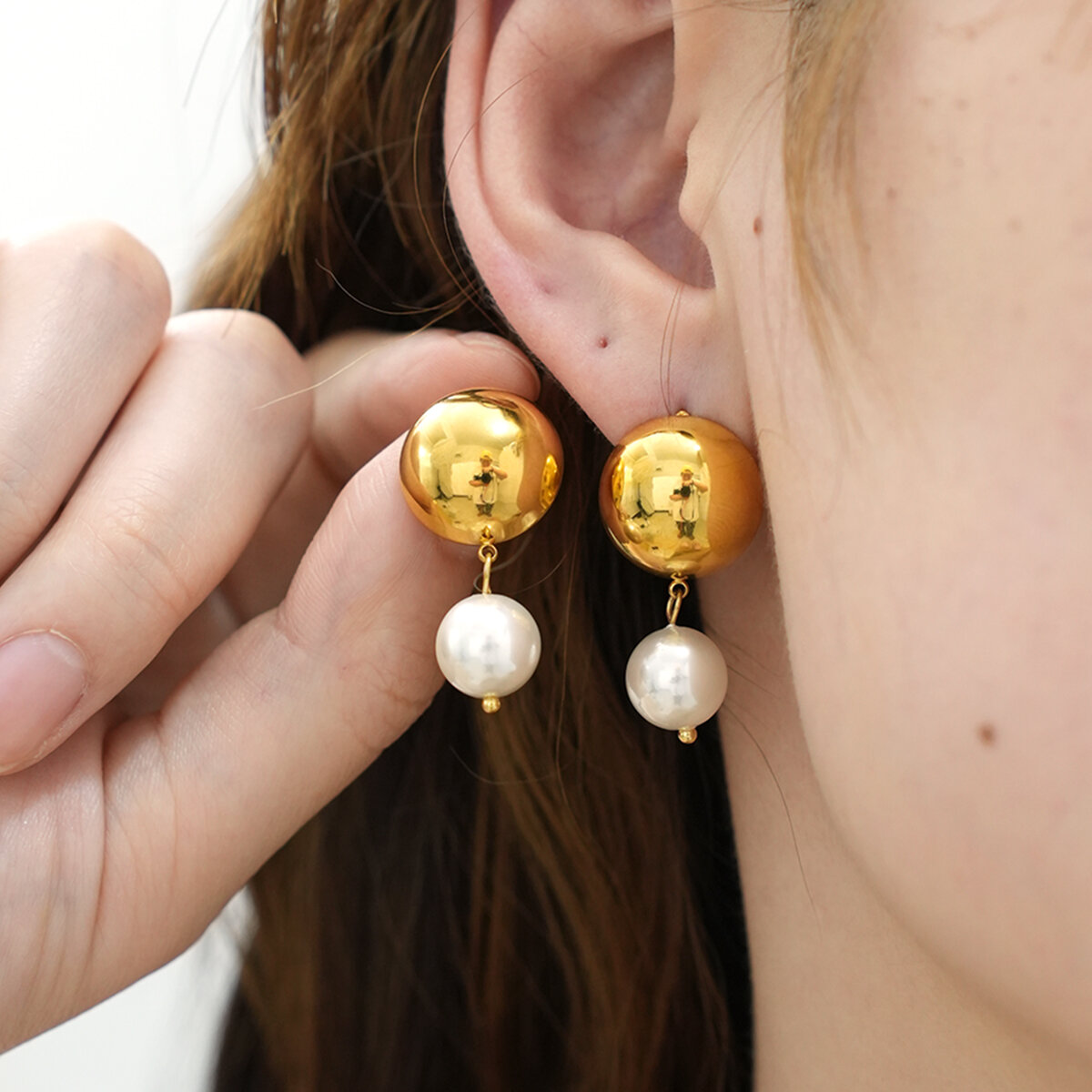 1 Pair Retro Patchwork Stainless Steel Waterproof  Gold Color Women's Stud Earrings