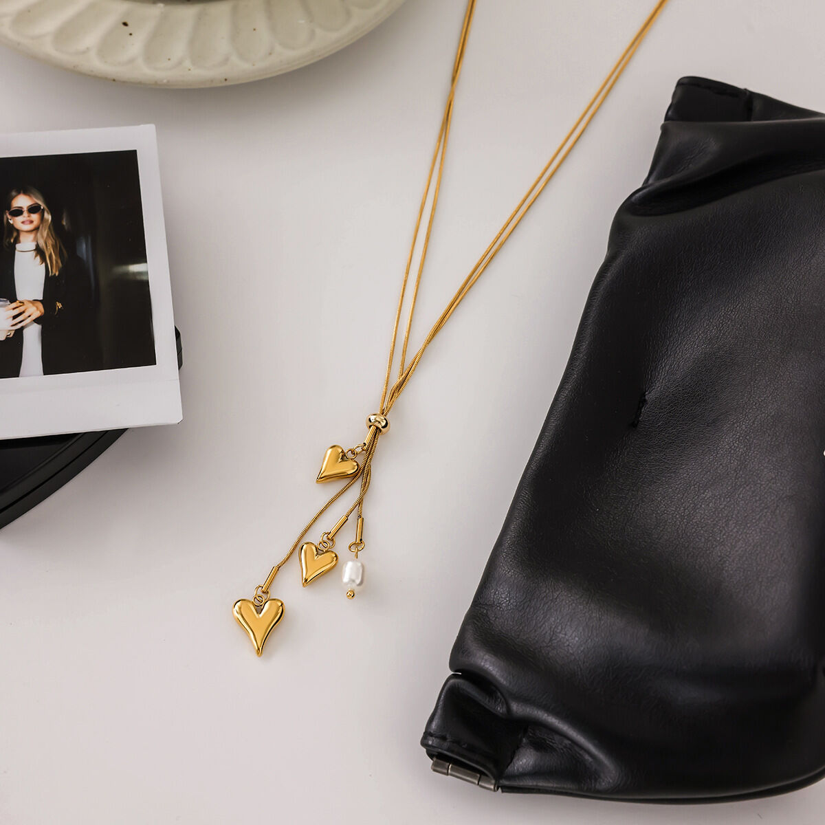 1 Piece Exquisite Heart Tassel Stainless Steel Waterproof Gold Color Women's Pendant Necklaces h5 Picture6