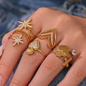 1 Piece Chic Heart Star Stainless Steel Waterproof Gold Color Statement Rings h5 Picture3