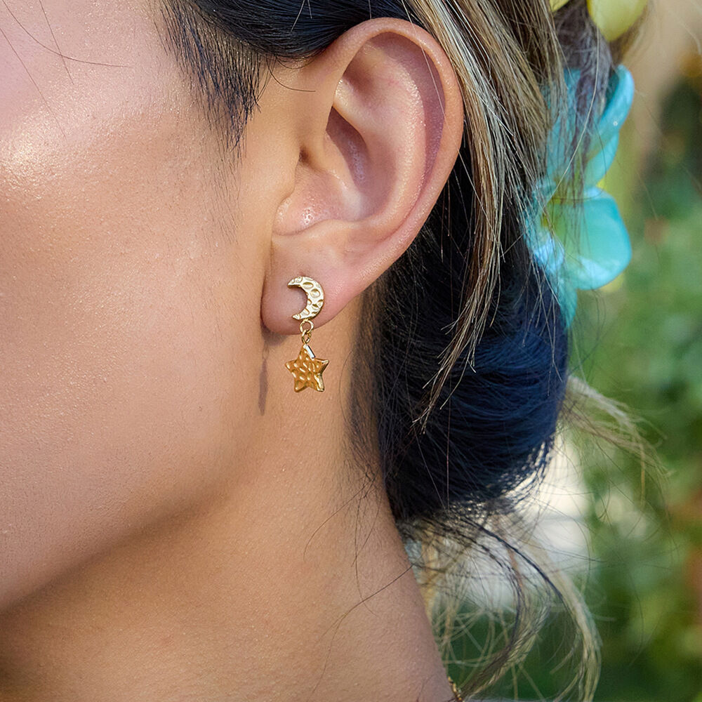 1 Pair Classic Star&Moon Stainless Steel Waterproof Gold Color Women's Drop Earrings h5Picture4