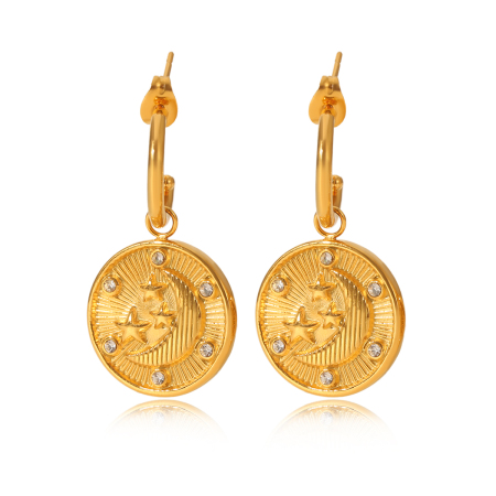 1 Paar Daily Cross Edelstahl-Ohrhänger, wasserdicht, goldfarben, mit Zirkonia-Motiv, für Damen.