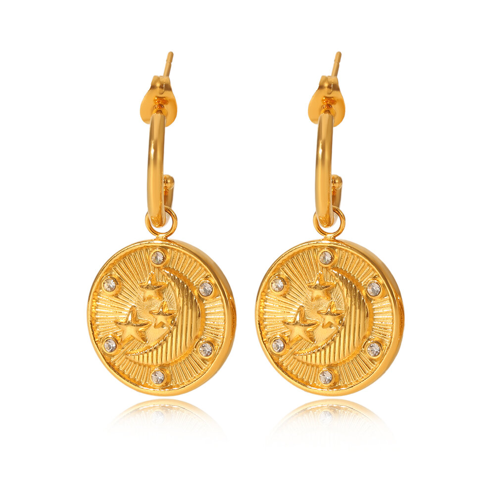 1 Paar Daily Cross Edelstahl-Ohrhänger, wasserdicht, goldfarben, mit Zirkonia-Motiv, für Damen.