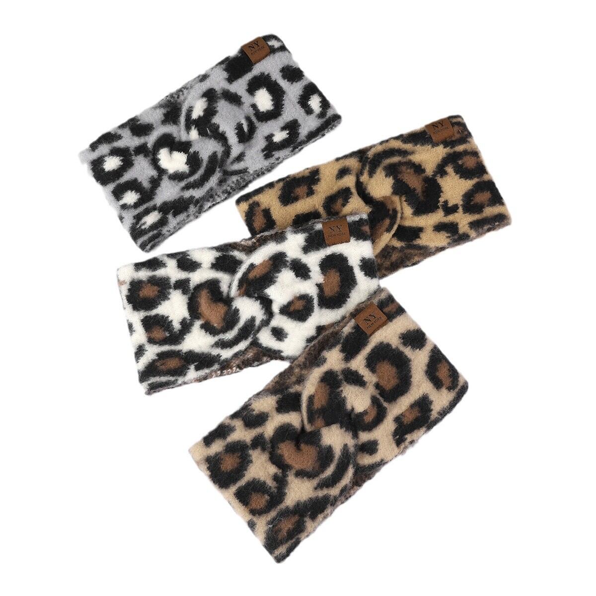 1 Piece Versatile Leopard Print Knitted Cross Style Wide Brim Women's Hair Bands 2