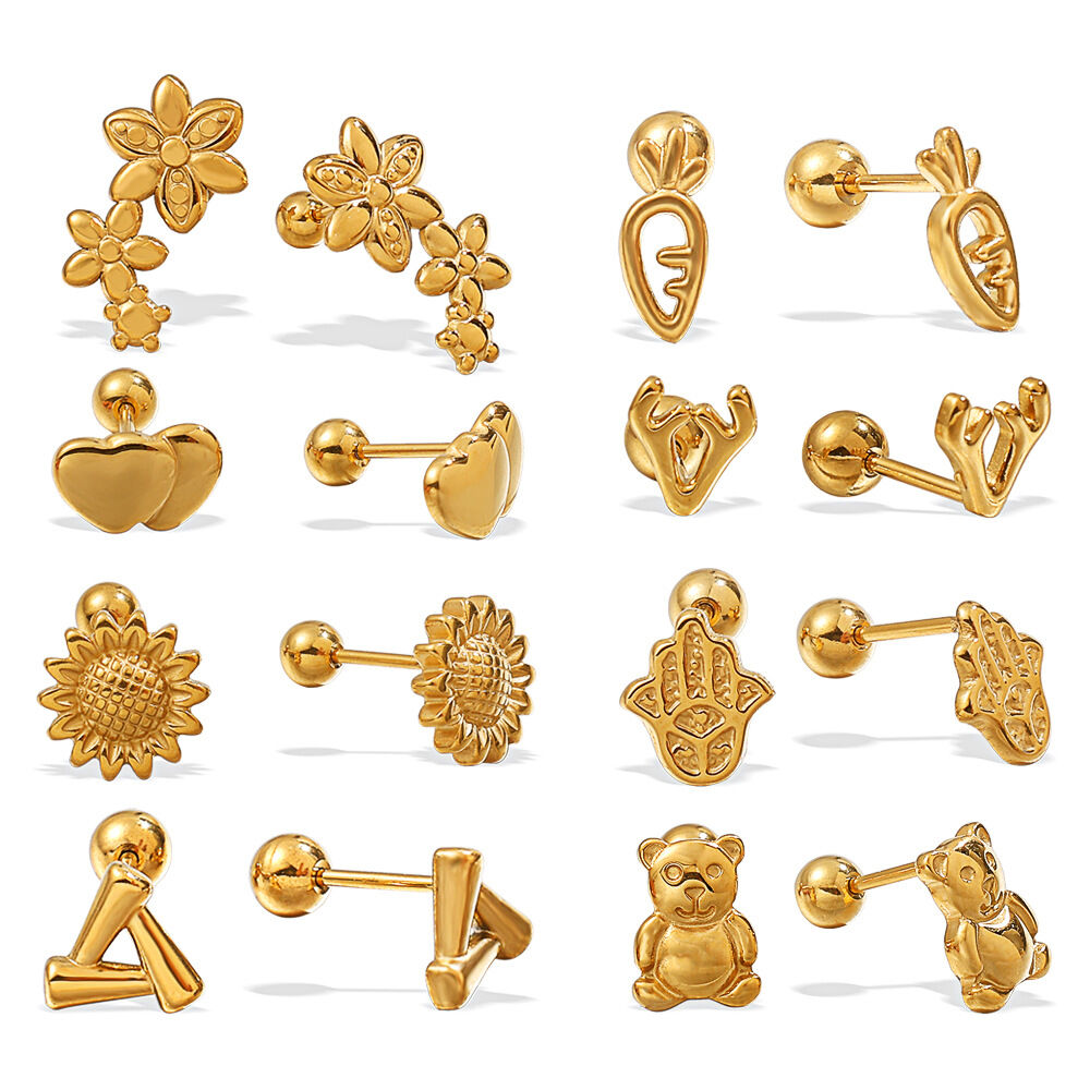 1 paio di orecchini a bottone in acciaio inossidabile color oro impermeabili Immagine4