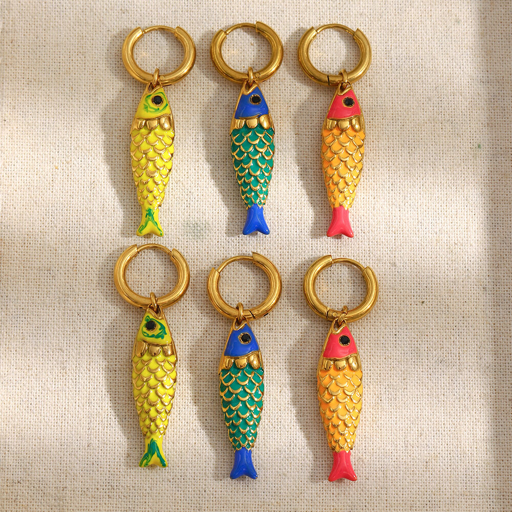 1 Pair Vivid Fish Stainless Steel Waterproof Gold Color Women's Drop Earrings Picture7