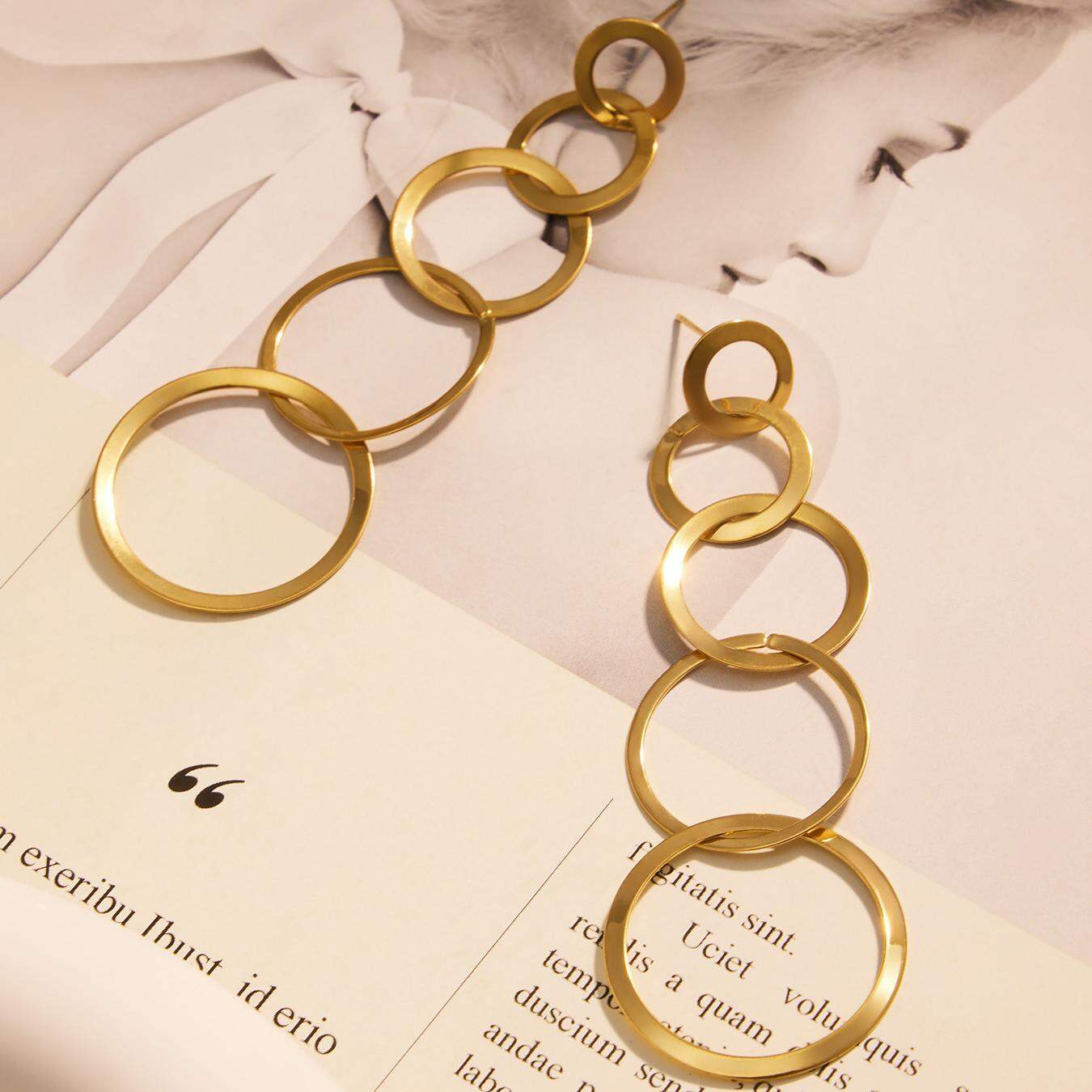 Casual Circle Stainless Steel Waterproof Gold Color Women's Jewelry Sets Picture6