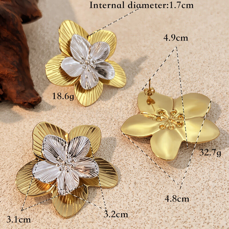 Flower Stainless Steel Waterproof MIxed Color Earring Set h5 Picture4