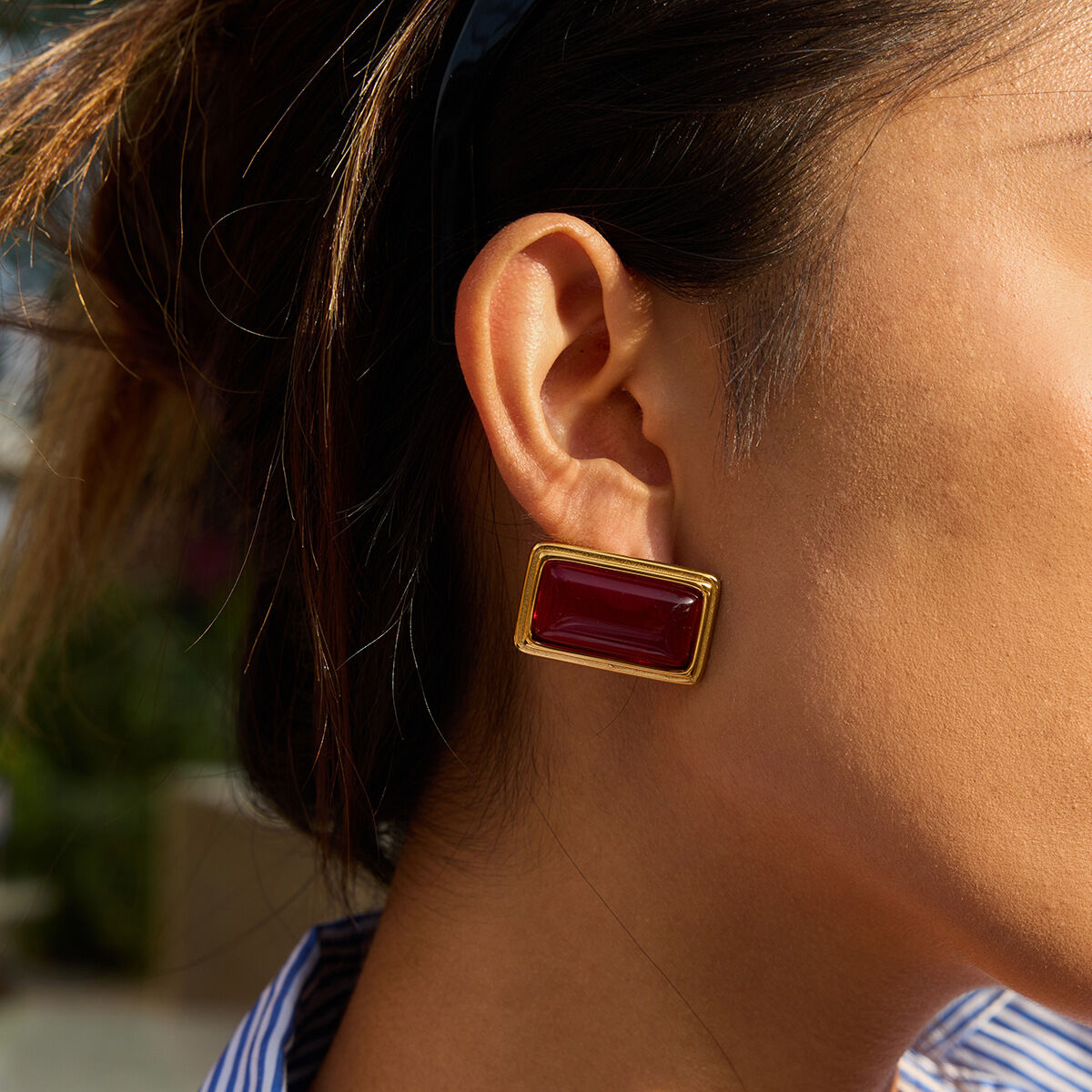 1 Pair Retro Rectangle Agate Stainless Steel Waterproof Gold Color Women's Stud Earrings Picture2