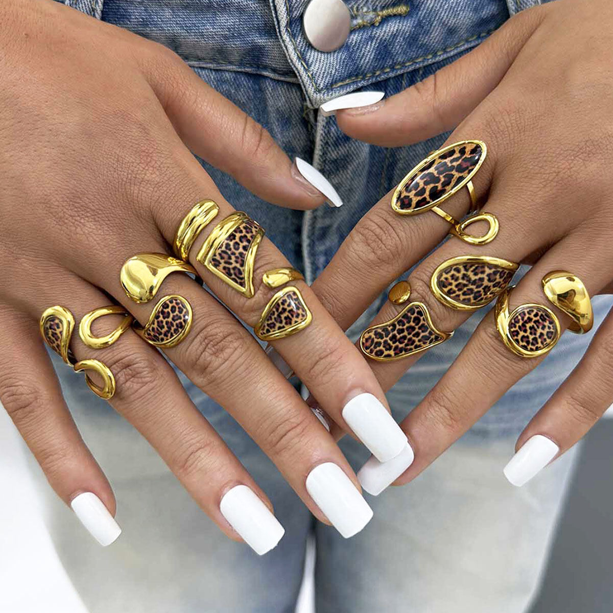 1 Piece Retro Irregular Shape Leopard Print Stainless Steel Waterproof Women's Statement Rings 2
