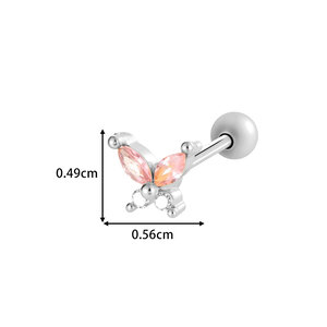 1 Parça Kalp Fiyonk Düğüm Kelebek Bakır Altın Rengi Zirkonyum Piercing Küpe h5 Resim2
