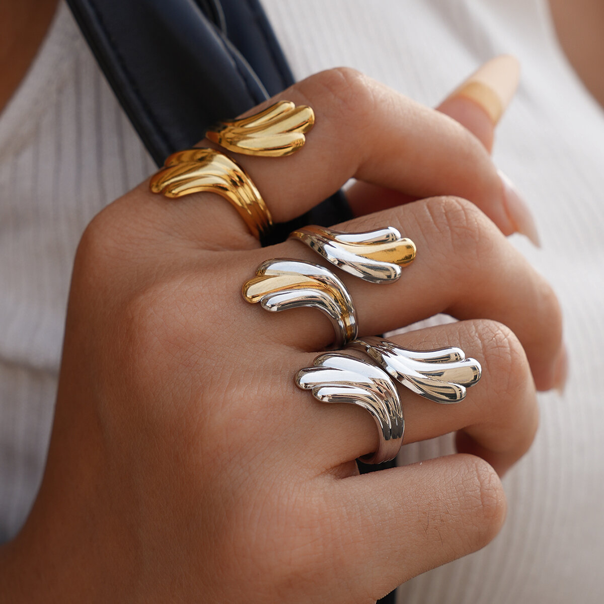 1 Piece Casual Irregular Shape Stainless Steel Waterproof Gold Color Statement Rings