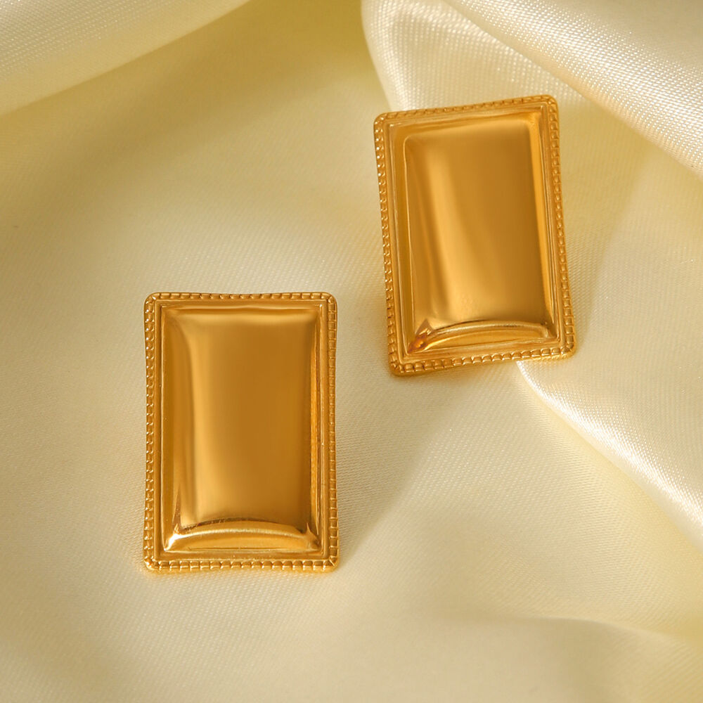 1 Pair Simple Series Daily Rectangle Stainless Steel Waterproof Gold Color Women's Stud Earrings Picture5