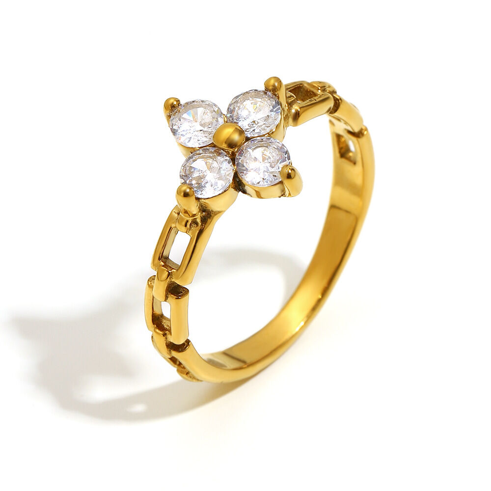 Bague chaîne en zircone fleur - Or et blanc/numéro 6 Image10