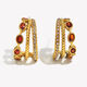 Diamond Red Zircon Three-Layer Earrings - Gold